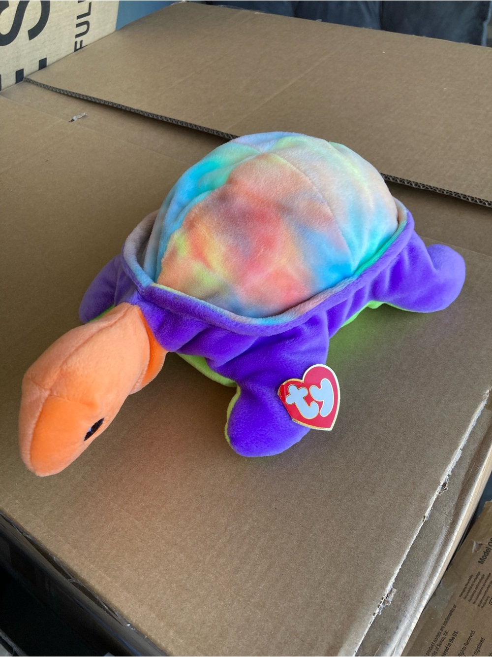 Ty Multicolor Tie-Dye Shell Plush Turtle with Purple Body and Orange Head